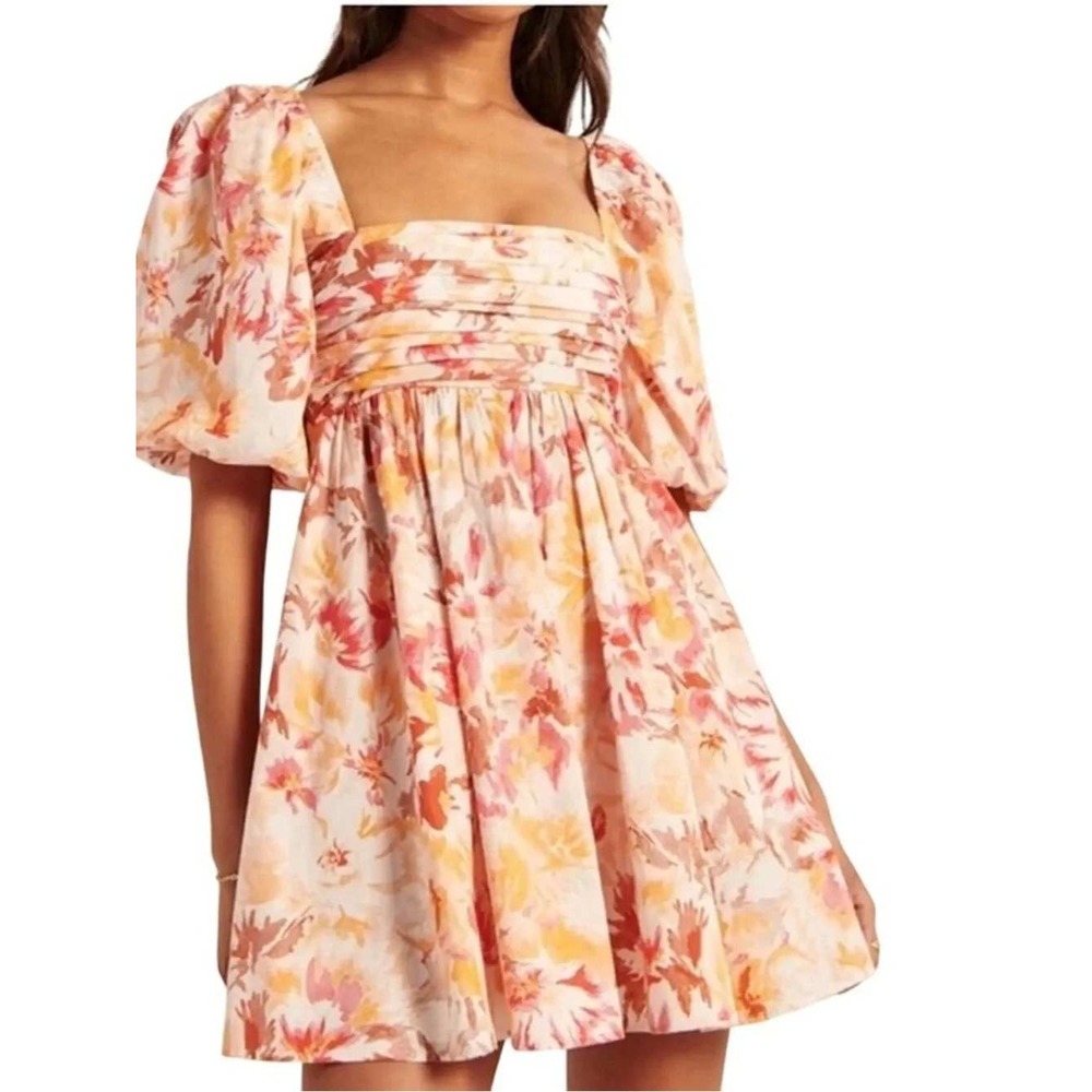 Abercrombie & Fitch Emerson Puff Sleeve Floral Mini Dress Women Small Tall Coral